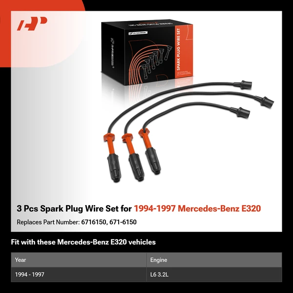 3 Pcs Spark Plug Wire Set for 1994-1997 Mercedes-Benz E320