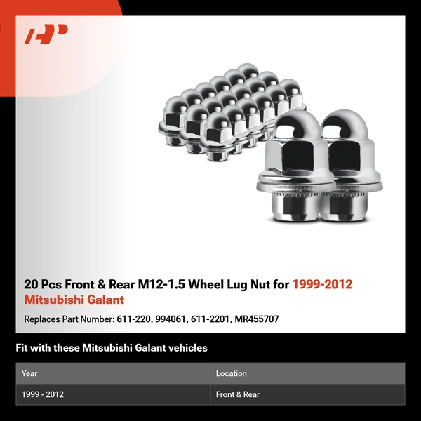 20 Pcs Front & Rear M12-1.5 Wheel Lug Nut for 1999-2012 Mitsubishi Galant