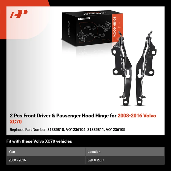 2 Pcs Front Driver & Passenger Hood Hinge for 2008-2016 Volvo XC70