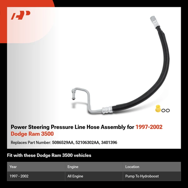 Power Steering Pressure Line Hose Assembly for 1997-2002 Dodge Ram 3500