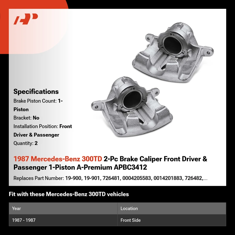 1987 Mercedes-Benz 300TD 2-Pc Brake Caliper Front Driver & Passenger 1-Piston A-Premium APBC3412