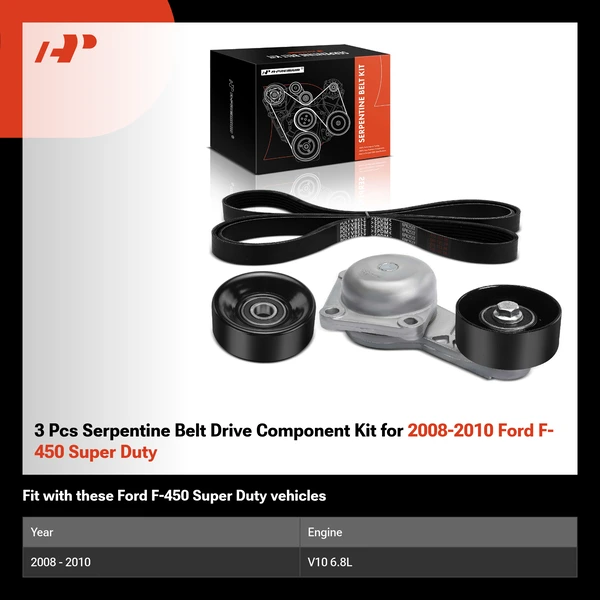 3 Pcs Serpentine Belt Drive Component Kit for 2008-2010 Ford F-450 Super Duty