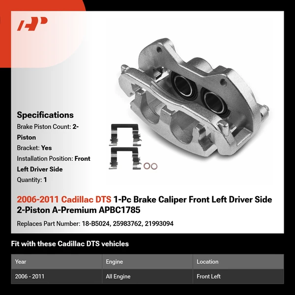 2006-2011 Cadillac DTS 1-Pc Brake Caliper Front Left Driver Side 2-Piston A-Premium APBC1785