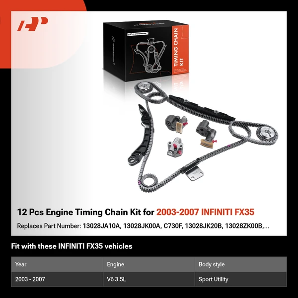 12 Pcs Engine Timing Chain Kit for 2003-2007 INFINITI FX35