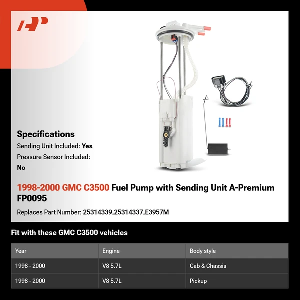 1998-2000 GMC C3500 Fuel Pump with Sending Unit A-Premium FP0095
