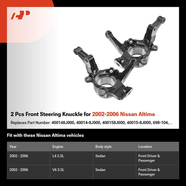 2 Pcs Front Steering Knuckle for 2002-2006 Nissan Altima
