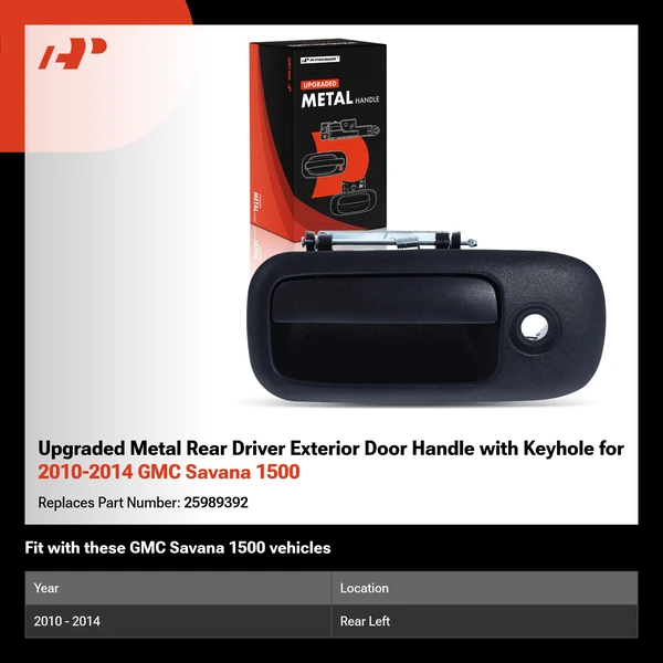 Upgraded Metal Rear Driver Exterior Door Handle with Keyhole for 2010-2014 GMC Savana 1500