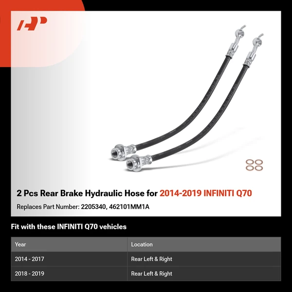 2 Pcs Rear Brake Hydraulic Hose for 2014-2019 INFINITI Q70