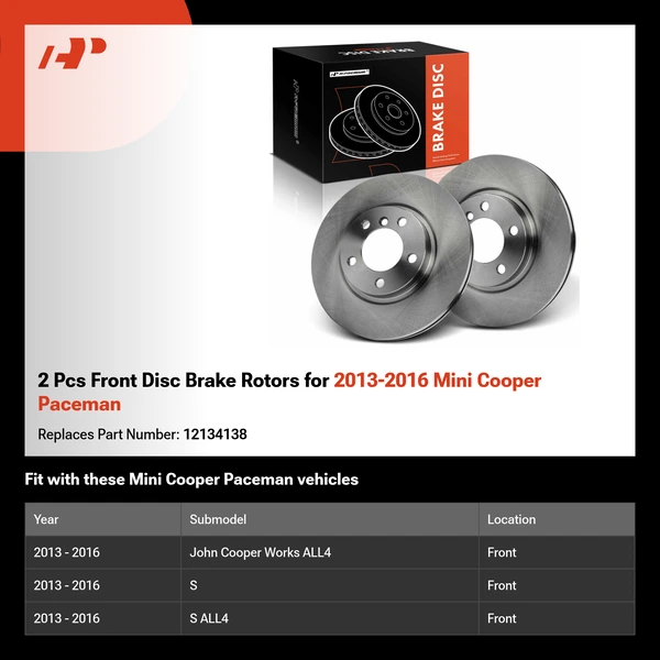 2 Pcs Front Disc Brake Rotors for 2013-2016 Mini Cooper Paceman