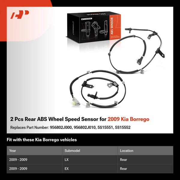 2 Pcs Rear ABS Wheel Speed Sensor for 2009 Kia Borrego
