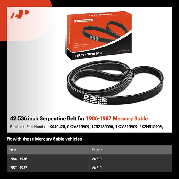 42.536 inch Serpentine Belt for 1986-1987 Mercury Sable