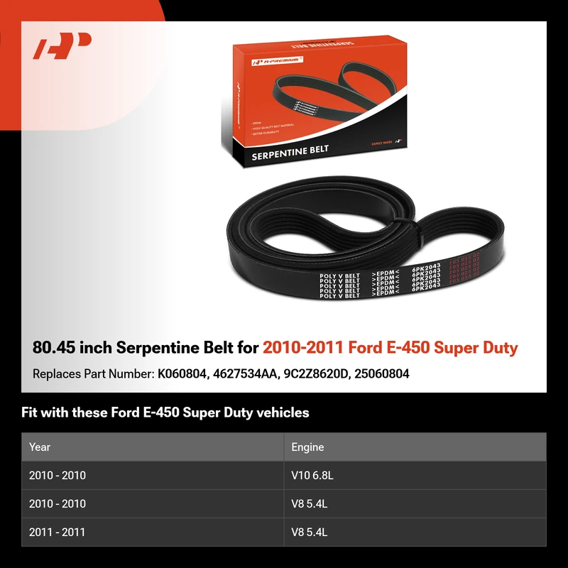 80.45 inch Serpentine Belt for 2010-2011 Ford E-450 Super Duty