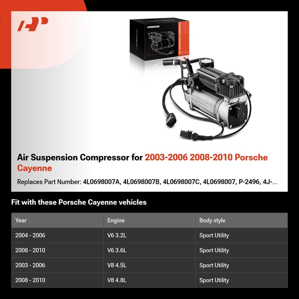Air Suspension Compressor for 2003-2006 2008-2010 Porsche Cayenne