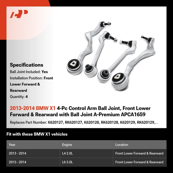 2013-2014 BMW X1 4-Pc Control Arm Ball Joint, Front Lower Forward & Rearward with Ball Joint A-Premium APCA1659