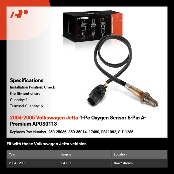 2004-2005 Volkswagen Jetta 1-Pc Oxygen Sensor 6-Pin A-Premium APOS0113