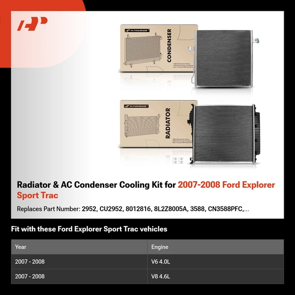 Radiator & AC Condenser Cooling Kit for 2007-2008 Ford Explorer Sport Trac