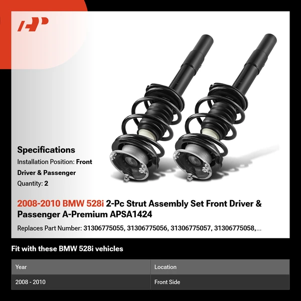 2008-2010 BMW 528i 2-Pc Strut Assembly Set Front Driver & Passenger A-Premium APSA1424