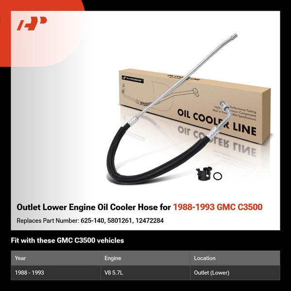 Outlet Lower Engine Oil Cooler Hose for 1988-1993 GMC C3500