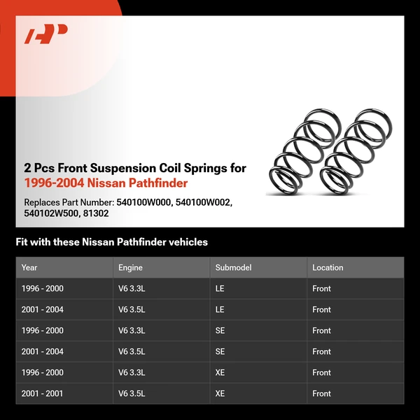 2 Pcs Front Suspension Coil Springs for 1996-2004 Nissan Pathfinder