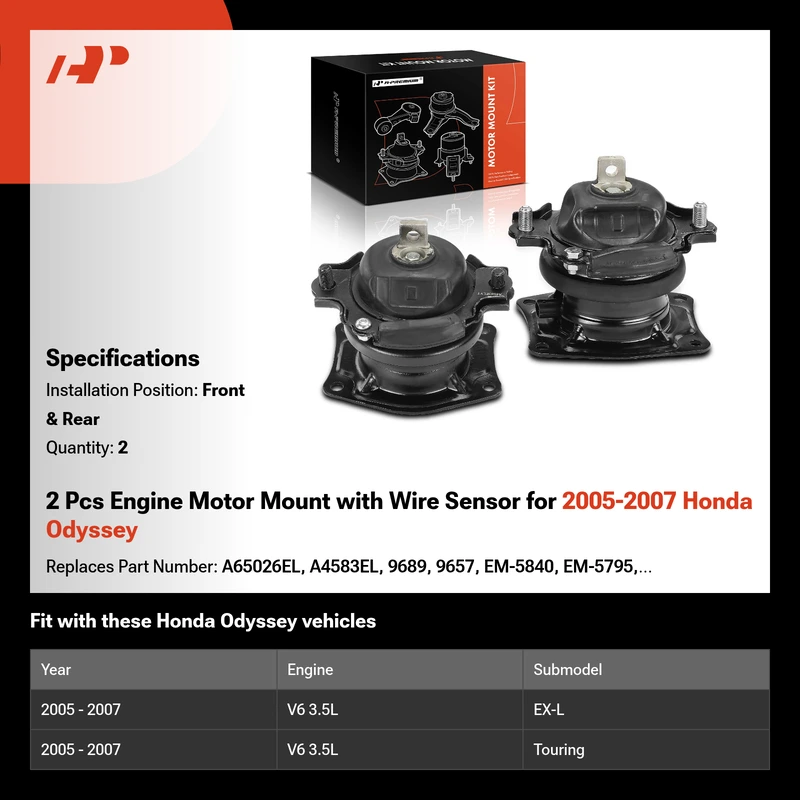 2 Pcs Engine Motor Mount with Wire Sensor for 2005-2007 Honda Odyssey