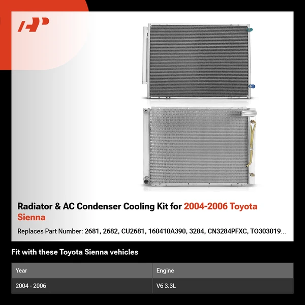 Radiator & AC Condenser Cooling Kit for 2004-2006 Toyota Sienna