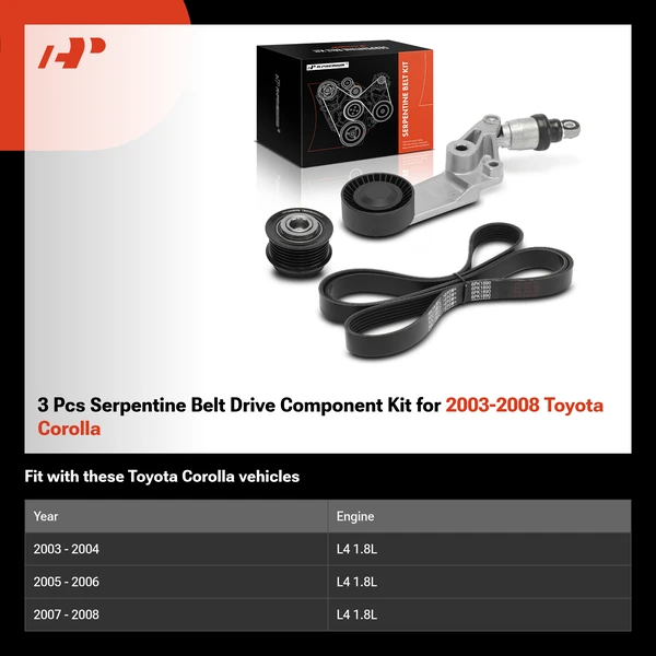 3 Pcs Serpentine Belt Drive Component Kit for 2003-2008 Toyota Corolla
