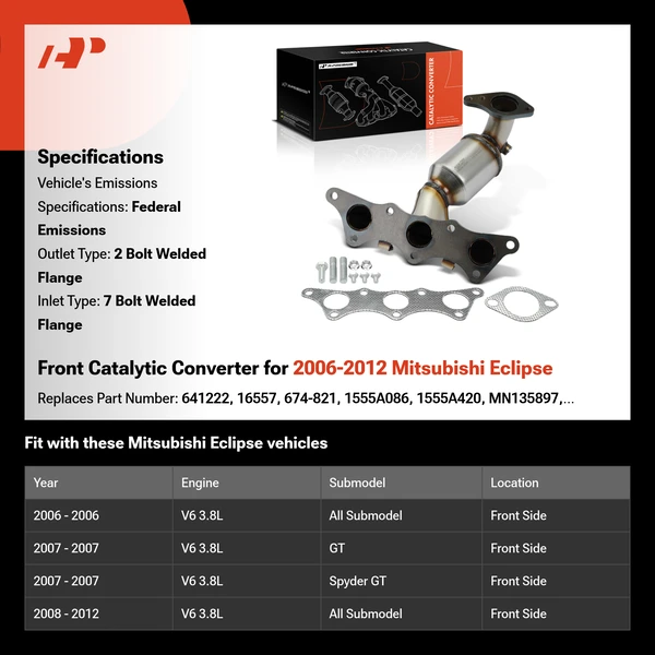 Front Catalytic Converter for 2006-2012 Mitsubishi Eclipse