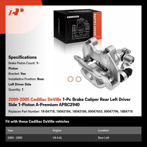 2000-2005 Cadillac DeVille 1-Pc Brake Caliper Rear Left Driver Side 1-Piston A-Premium APBC2940