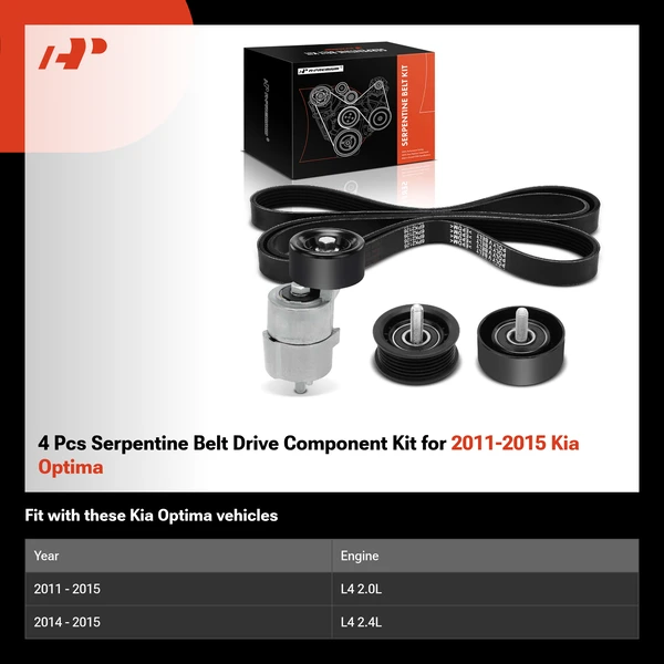 4 Pcs Serpentine Belt Drive Component Kit for 2011-2015 Kia Optima