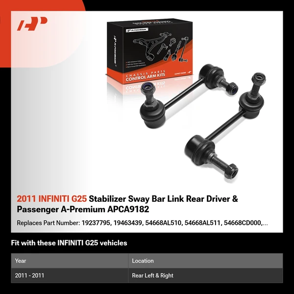 2011 INFINITI G25 Stabilizer Sway Bar Link Rear Driver & Passenger A-Premium APCA9182