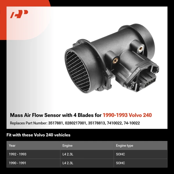 Mass Air Flow Sensor with 4 Blades for 1990-1993 Volvo 240