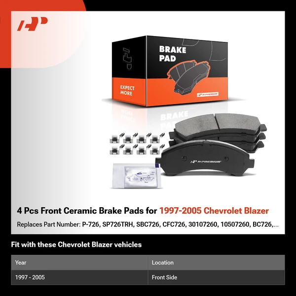 4 Pcs Front Ceramic Brake Pads for 1997-2005 Chevrolet Blazer