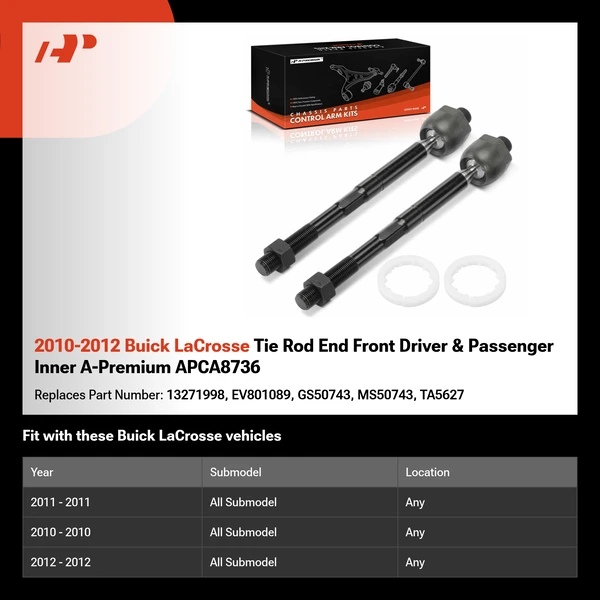 2010-2012 Buick LaCrosse Tie Rod End Front Driver & Passenger Inner A-Premium APCA8736