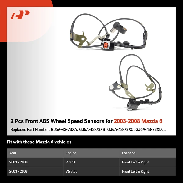 2 Pcs Front ABS Wheel Speed Sensors for 2003-2008 Mazda 6