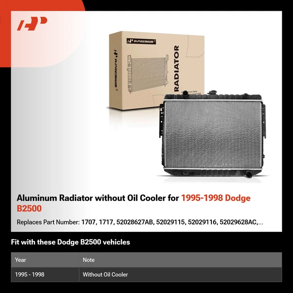 Aluminum Radiator without Oil Cooler for 1995-1998 Dodge B2500