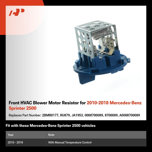 Front HVAC Blower Motor Resistor for 2010-2018 Mercedes-Benz Sprinter 2500