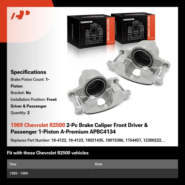 1989 Chevrolet R2500 2-Pc Brake Caliper Front Driver & Passenger 1-Piston A-Premium APBC4134