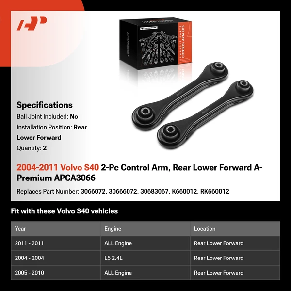 2004-2011 Volvo S40 2-Pc Control Arm, Rear Lower Forward A-Premium APCA3066