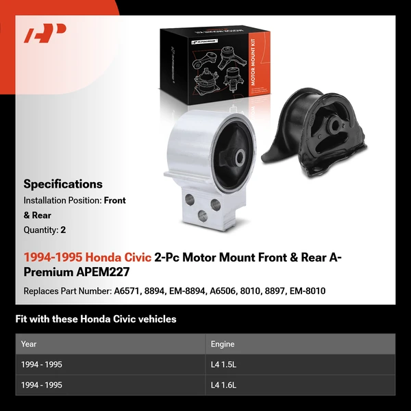 1994-1995 Honda Civic 2-Pc Motor Mount Front & Rear A-Premium APEM227