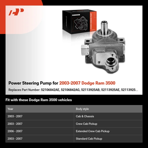 Power Steering Pump for 2003-2007 Dodge Ram 3500