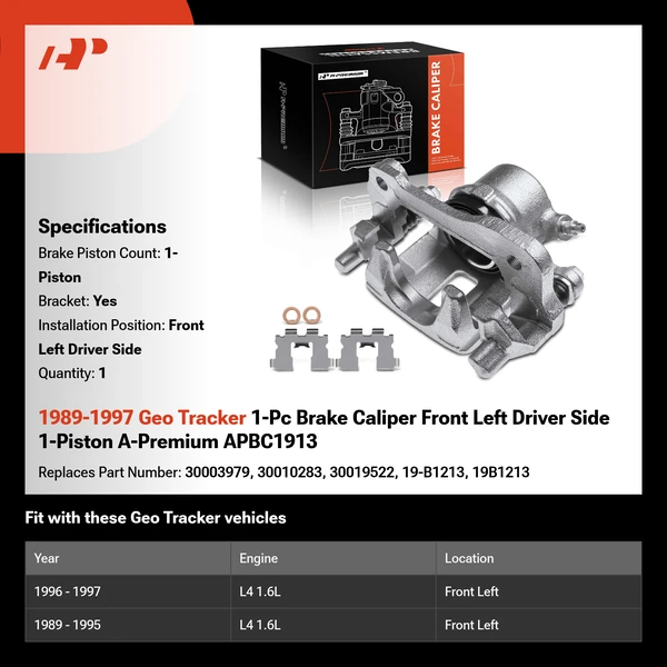 1989-1997 Geo Tracker 1-Pc Brake Caliper Front Left Driver Side 1-Piston A-Premium APBC1913