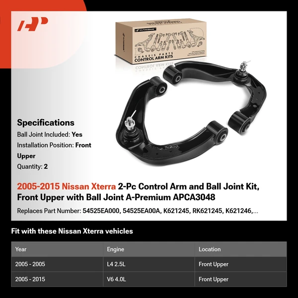 2005-2015 Nissan Xterra 2-Pc Control Arm and Ball Joint Kit, Front Upper with Ball Joint A-Premium APCA3048