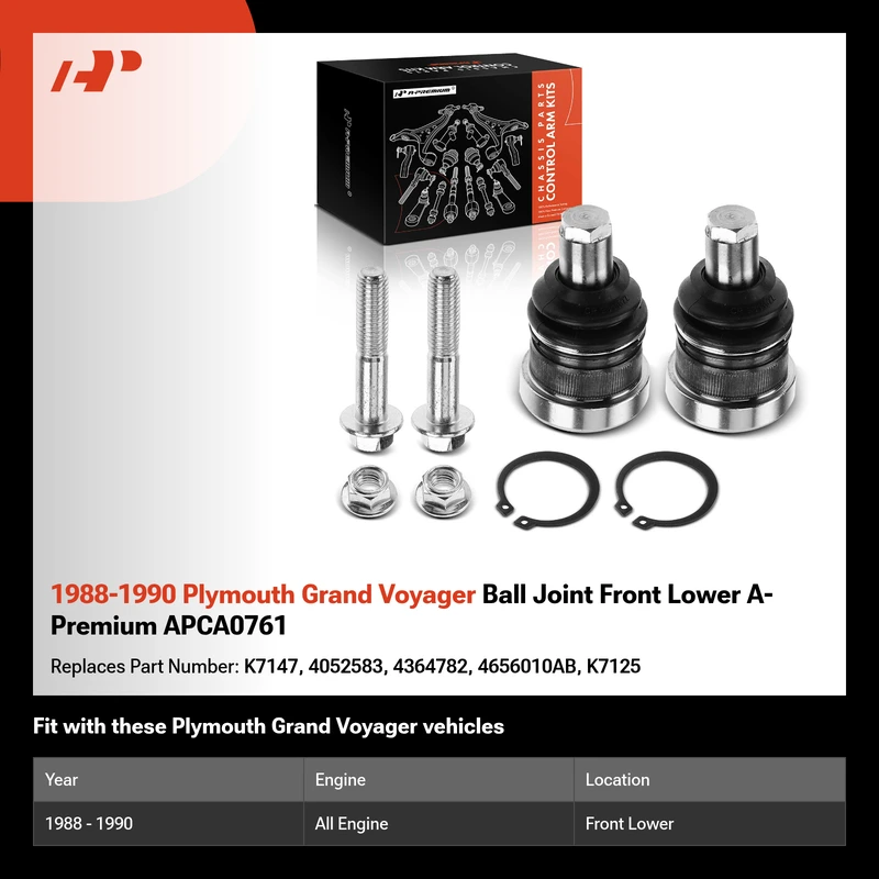 1988-1990 Plymouth Grand Voyager Ball Joint Front Lower A-Premium APCA0761