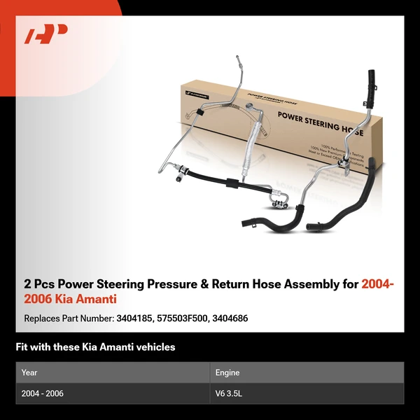 2 Pcs Power Steering Pressure & Return Hose Assembly for 2004-2006 Kia Amanti