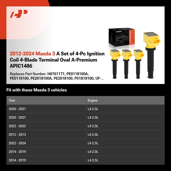 2012-2024 Mazda 3 A Set of 4-Pc Ignition Coil 4-Blade Terminal Oval A-Premium APIC1486