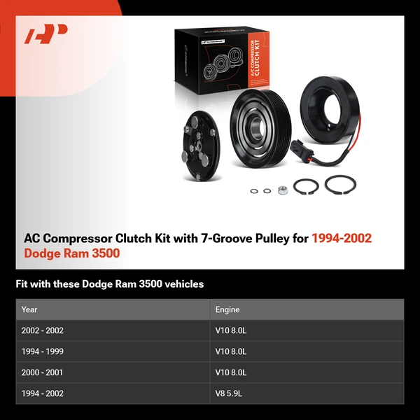 AC Compressor Clutch Kit with 7-Groove Pulley for 1994-2002 Dodge Ram 3500
