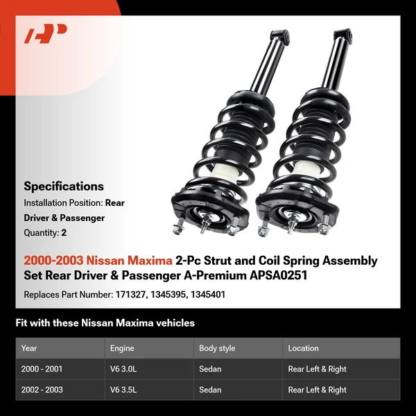 2000-2003 Nissan Maxima 2-Pc Strut and Coil Spring Assembly Set Rear Driver & Passenger A-Premium APSA0251