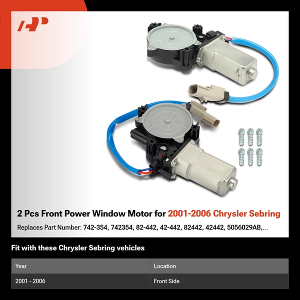 2 Pcs Front Power Window Motor for 2001-2006 Chrysler Sebring