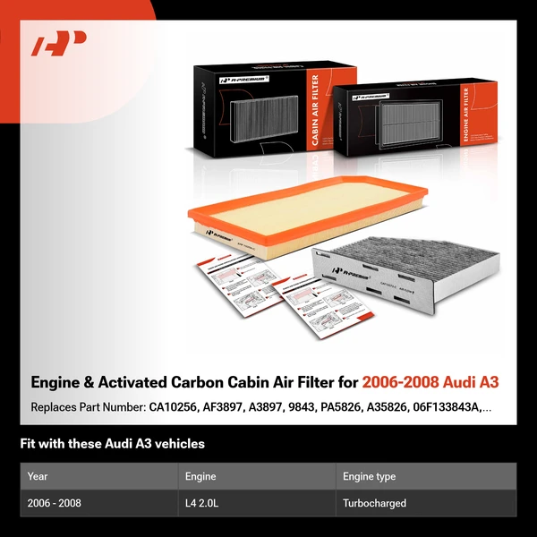 Engine & Activated Carbon Cabin Air Filter for 2006-2008 Audi A3