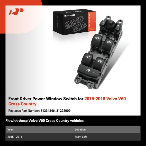 Front Driver Power Window Switch for 2015-2018 Volvo V60 Cross Country